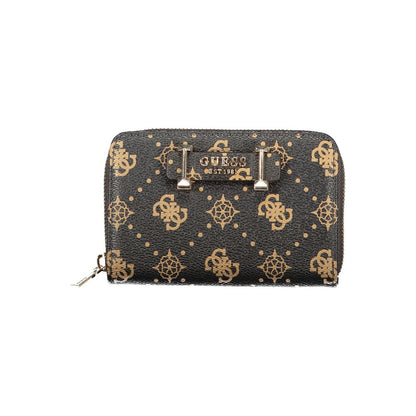 Guess Jeans Brown Polyethylene Wallet with logo, zip closure, coin purse, card spaces, and contrasting details - SILIA SLG WALLET front view