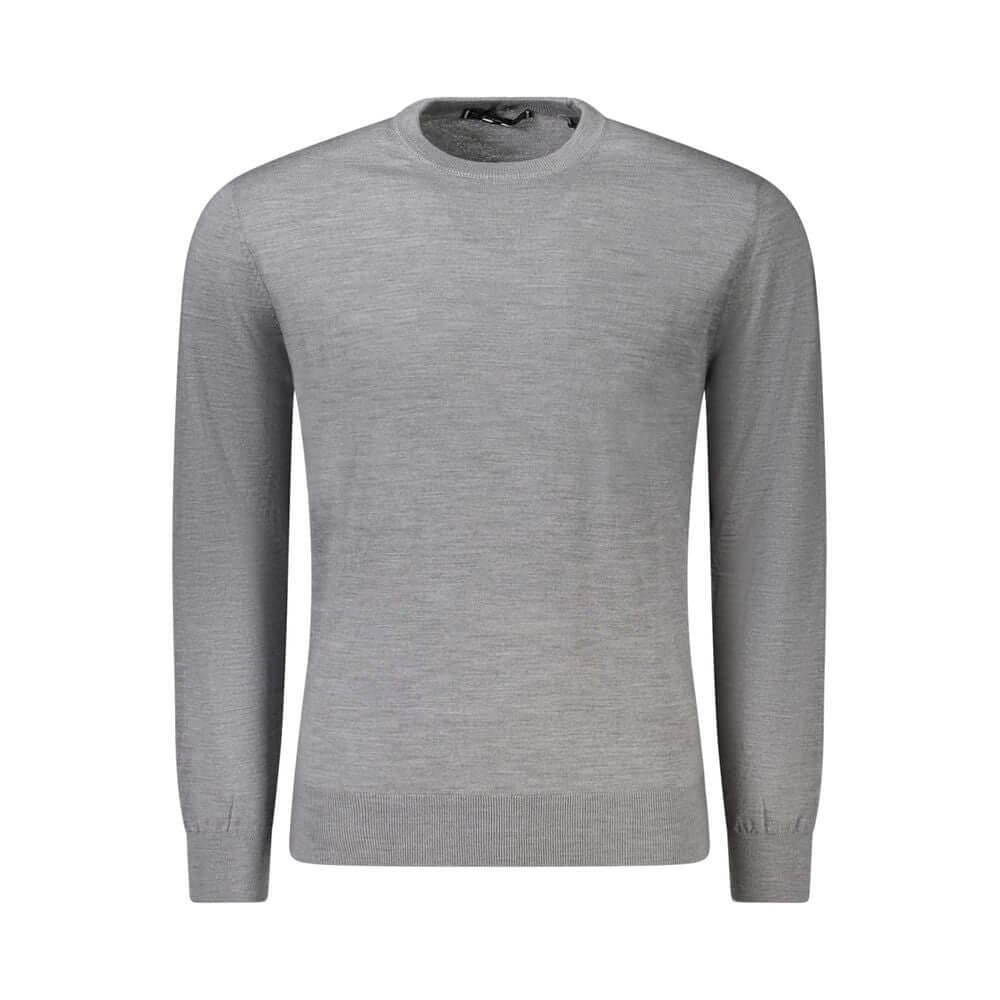 Guess Jeans Gray Wool Sweater - Long Sleeved Crew Neck T-Shirt with Logo