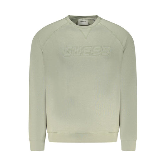 Guess Jeans Green Cotton Men Sweater with iconic logo, urban chic style, durable cotton-polyester blend, vibrant fashion statement.