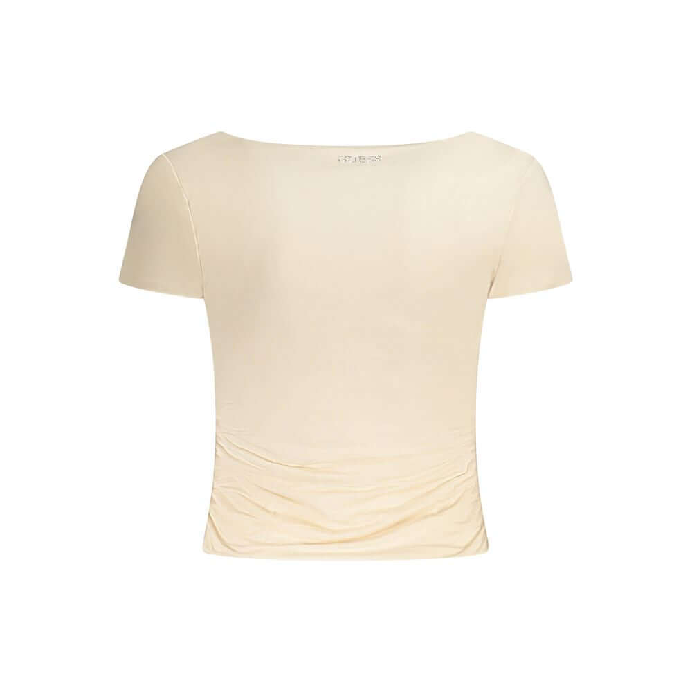 Guess Jeans Pink Modal Women Top, short sleeve T-shirt with sweet neckline and stylish contrasting details.