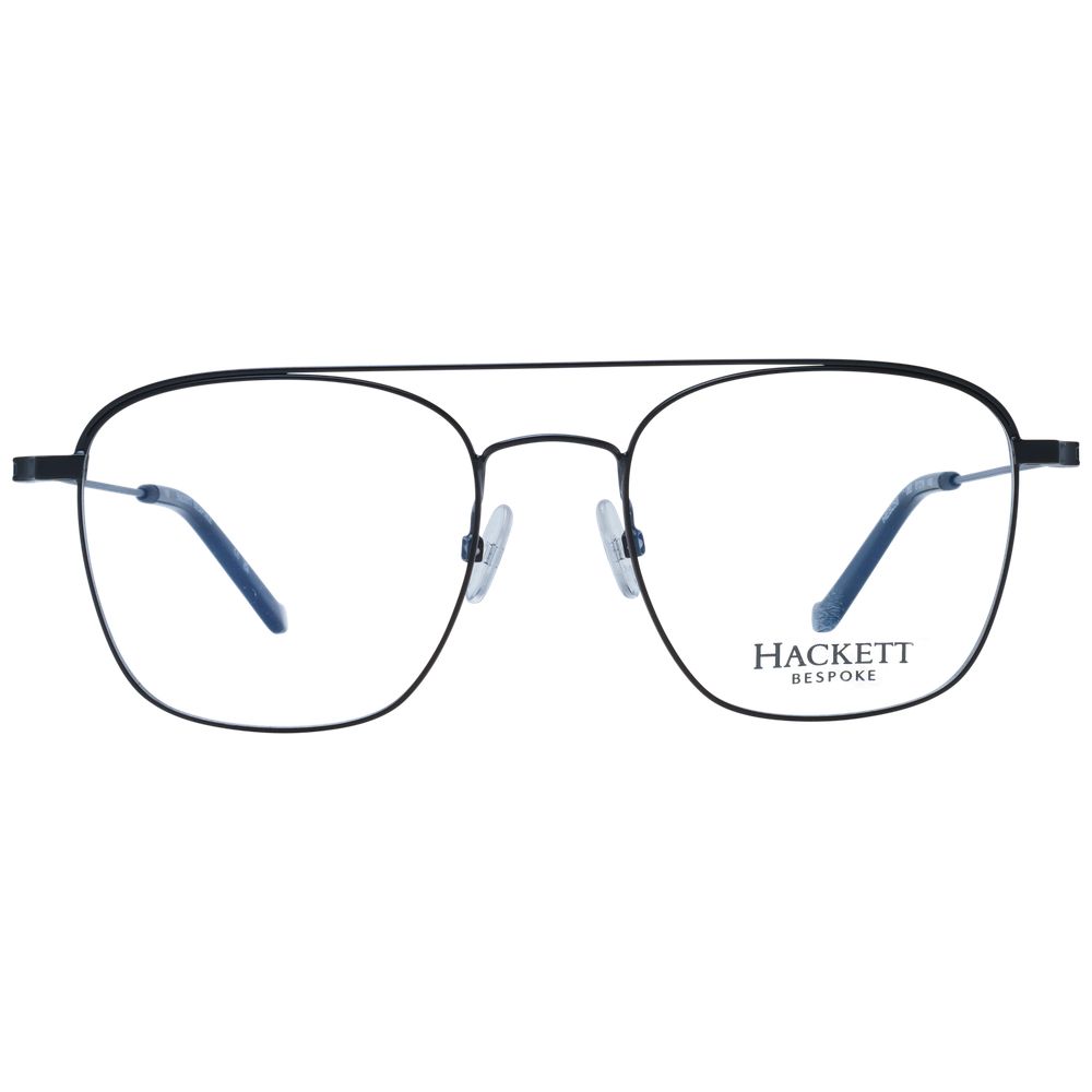 Hackett Black Men Glasses Frame, stainless steel full-rim aviator with demo lenses, size 51-19-145, includes branded case.