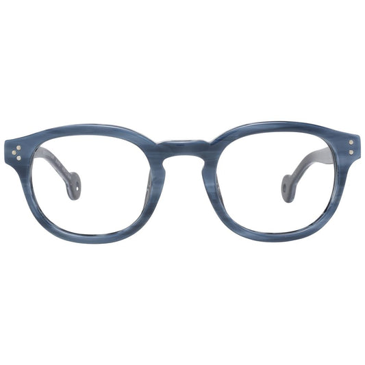Hally & Son Blue Unisex Glasses Frame with round full-rim design, plastic material, 49-24-145 size, and demo lenses included.
