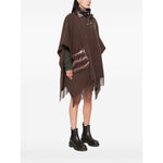 Herno Jackets Brown - Brown fringed wool poncho with quilted pockets, drawstring high neck, fringe trim, size length 105 cm.