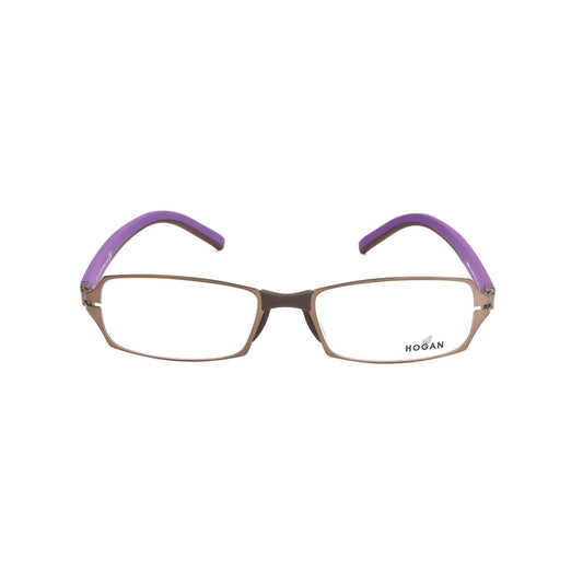 Hogan Brown Metal Frames for women, model HO5004046, matte brown with purple arms, dimensions 53/18/140mm, stylish eyeglasses.