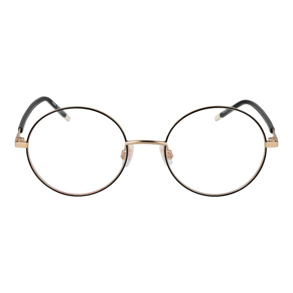 Hugo Boss Black Women Glasses Frame, round stainless steel full-rim with demo lenses, includes branded case.