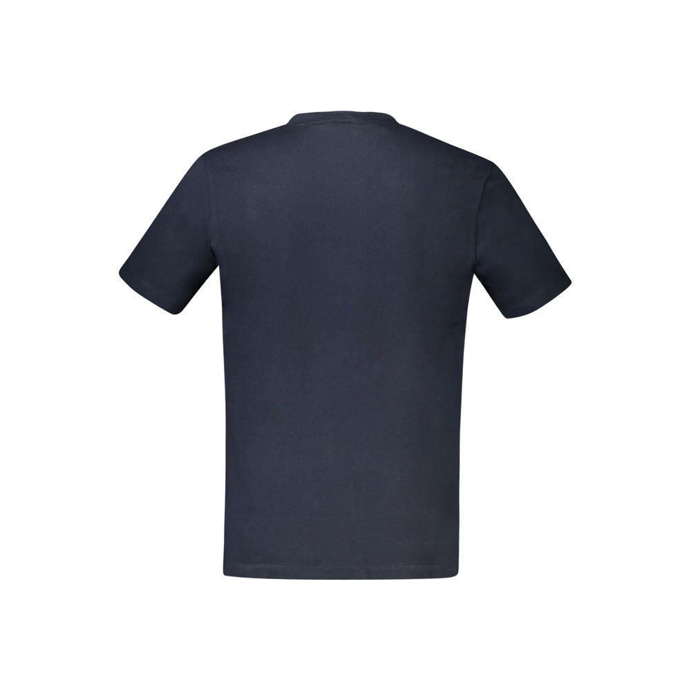Back view of Hugo Boss Blue Cotton Men T-Shirt featuring short sleeves and crew neck design, highlighting classic style and premium quality cotton.