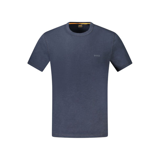 Hugo Boss Blue Cotton T-Shirt, short sleeve, crew neck, logo print, casual wear for men.