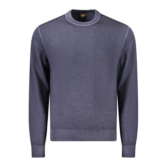 Hugo Boss Blue Wool Sweater with long sleeves, crew neck, and embroidered logo