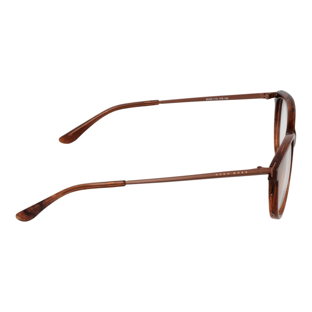 Hugo Boss Brown Women Glasses Frame in full-rim acetate with rectangle style and a temple length of 140mm, includes branded case.