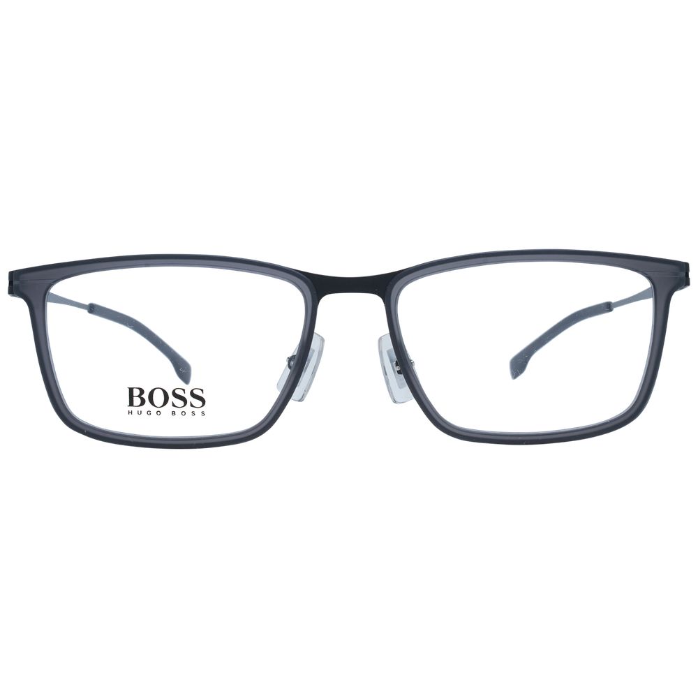 Hugo Boss Gray Men Glasses Frame, full-rim stainless steel, rectangle style, branded case included, size 56-18-150.