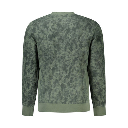 Back view of Hugo Boss Green Cotton Men Sweater featuring unique patterned design and brushed cotton texture.