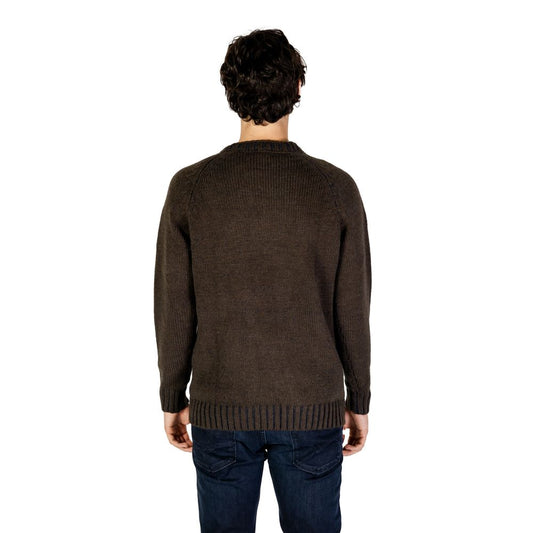 Back view of Hydra Clothing Brown Marabou Sweater, men's knitwear for fall/winter, acrylic, cotton, wool, nylon blend.