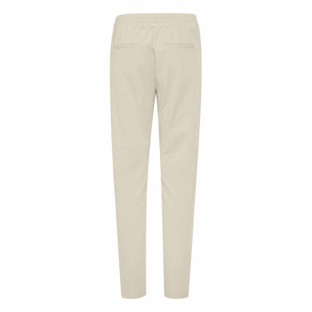 Back view of ICHI Beige Polyester Pant with elastic waistband and slim fit.