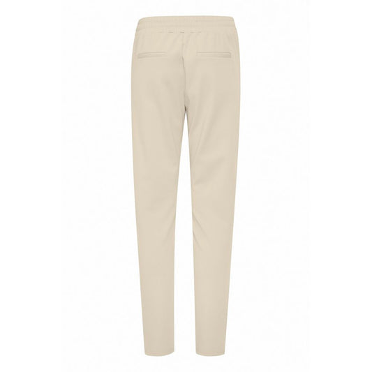 Back view of ICHI Beige Polyester Pant with elastic waistband and slim fit.