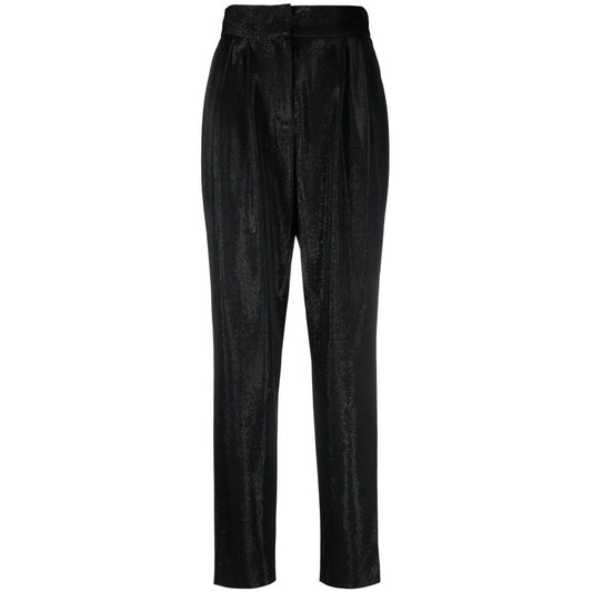 Iro Trousers Black - high-waist straight trousers with high-shine finish, cotton blend, concealed fly, button fastening, and side pockets.