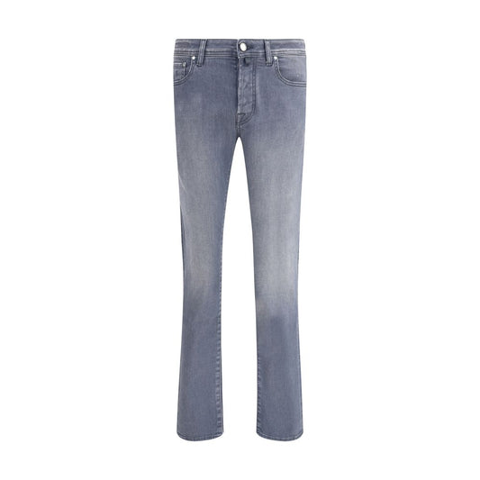 Jacob Cohen Gray Cotton Slim Fit Jeans, front view of tailored denim with button closure and classic design.