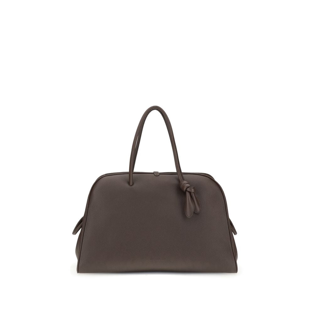 Jacquemus Brown Calf Leather Bos Taurus Handbag with structured design and bow detail front view