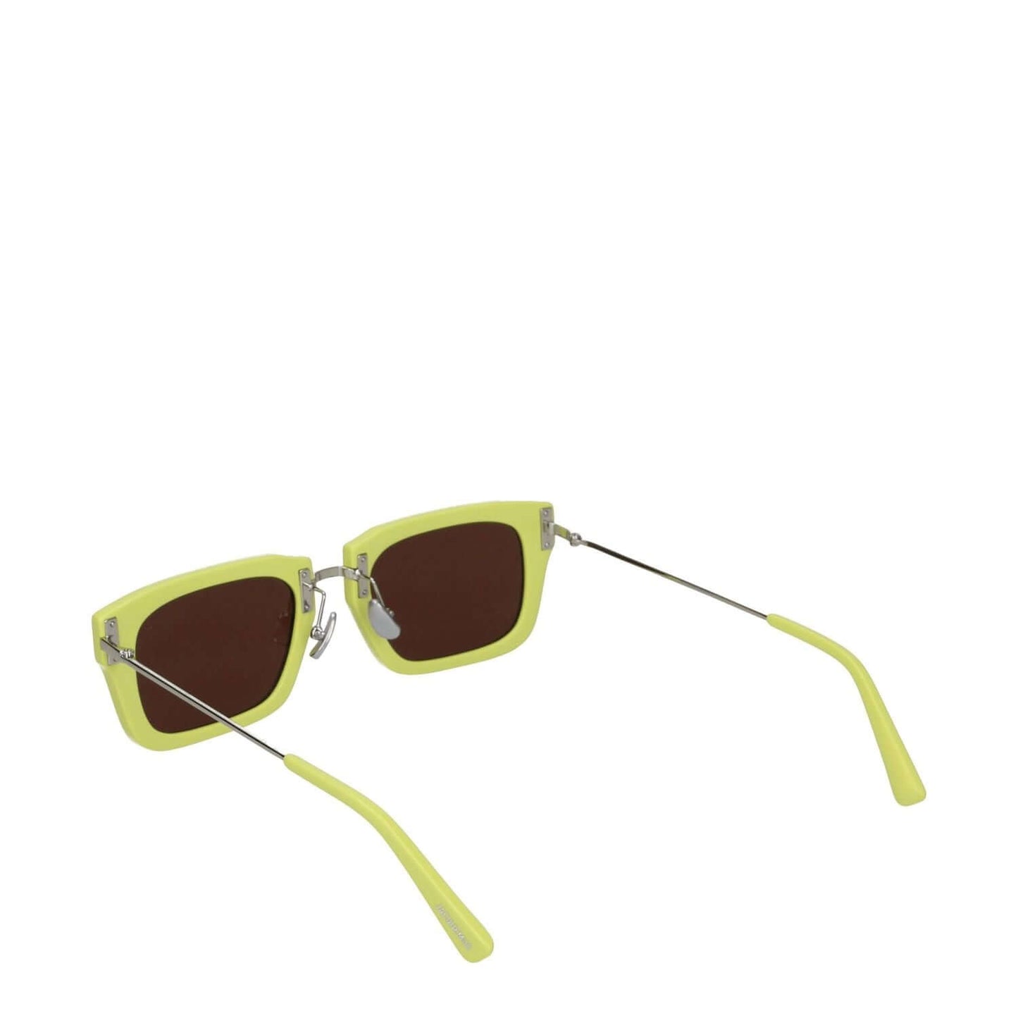 Jacquemus Yellow Acetate Sunglasses with square frames and dark lenses, featuring a steel and acetate design with silver accents.