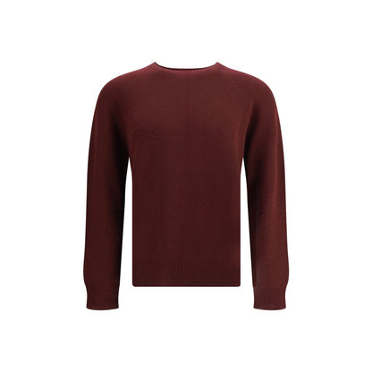Jil Sander Bordeaux Fleece Wool Sweatshirt, seamless design with ribbed crew neck, cuffs, and hem, perfect for minimalist looks.