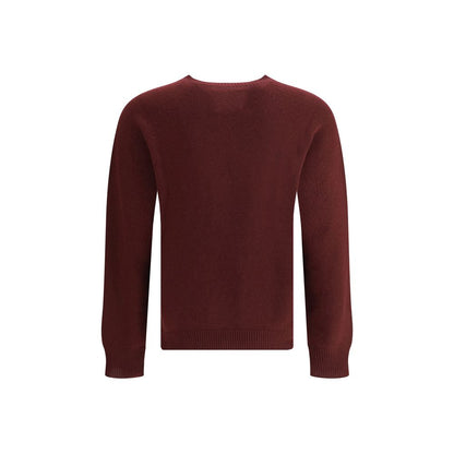 Jil Sander Bordeaux Fleece Wool Sweatshirt seamless monochrome design for AW25, featuring ribbed crew neck, cuffs, and hem for minimalist style.