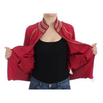 Person wearing John Galliano Pink Mock Zip Cardigan Sweatshirt Sweater, open to show interior details and zip closure, Galliano logo on back.