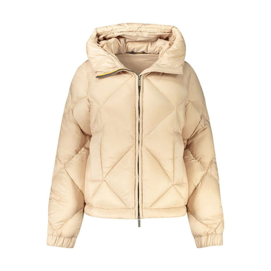 K-WAY Beige Polyester Jackets & Coat with hood, long sleeves, zip, and contrasting details.