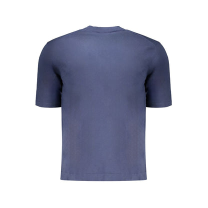 Back view of K-WAY Blue Cotton Sweater, short-sleeved, crew neck, logo visible.