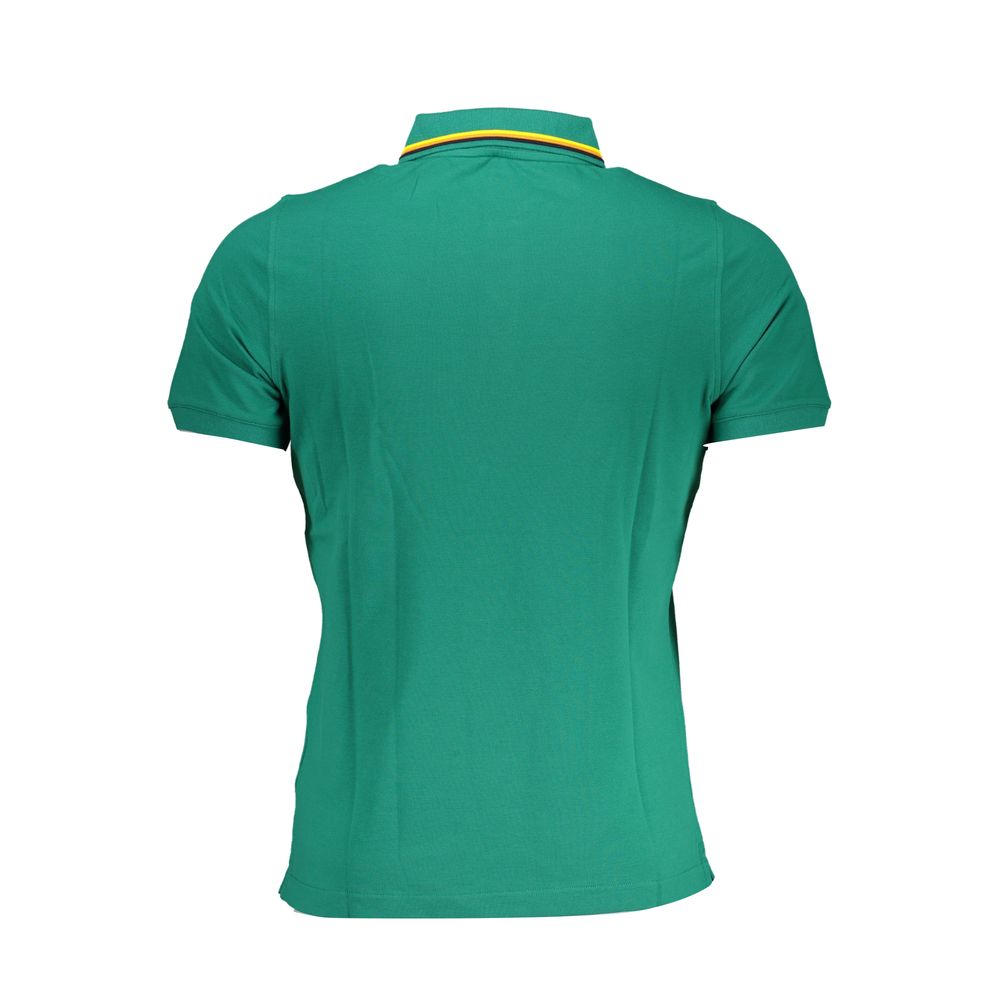 K-WAY Green Cotton Polo Shirt with short sleeves, 2 buttons, contrasting details, and logo application. Back view.