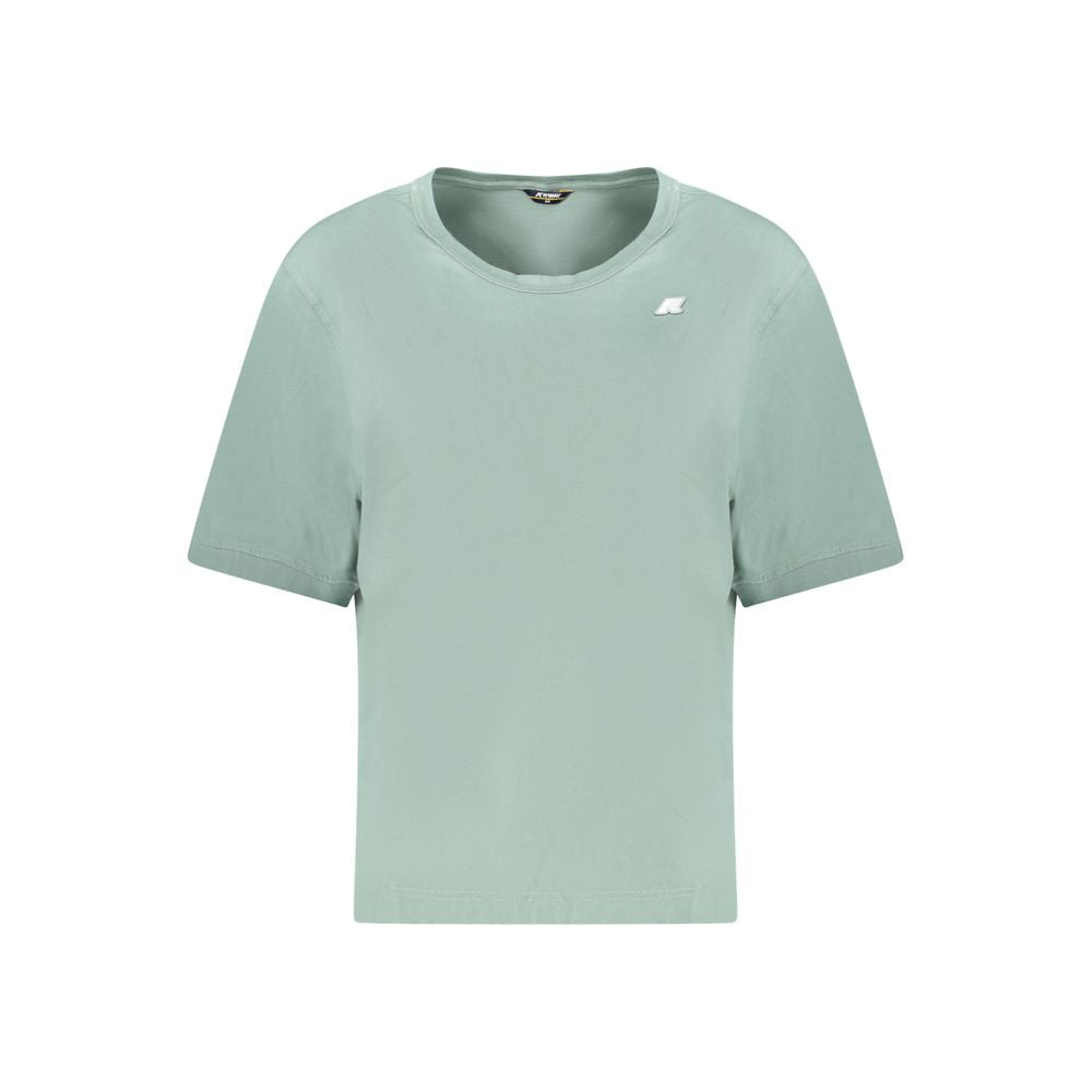 K-WAY Green Cotton Tops & T-Shirt, short sleeve, wide neck, logo application, stylish casual tee.