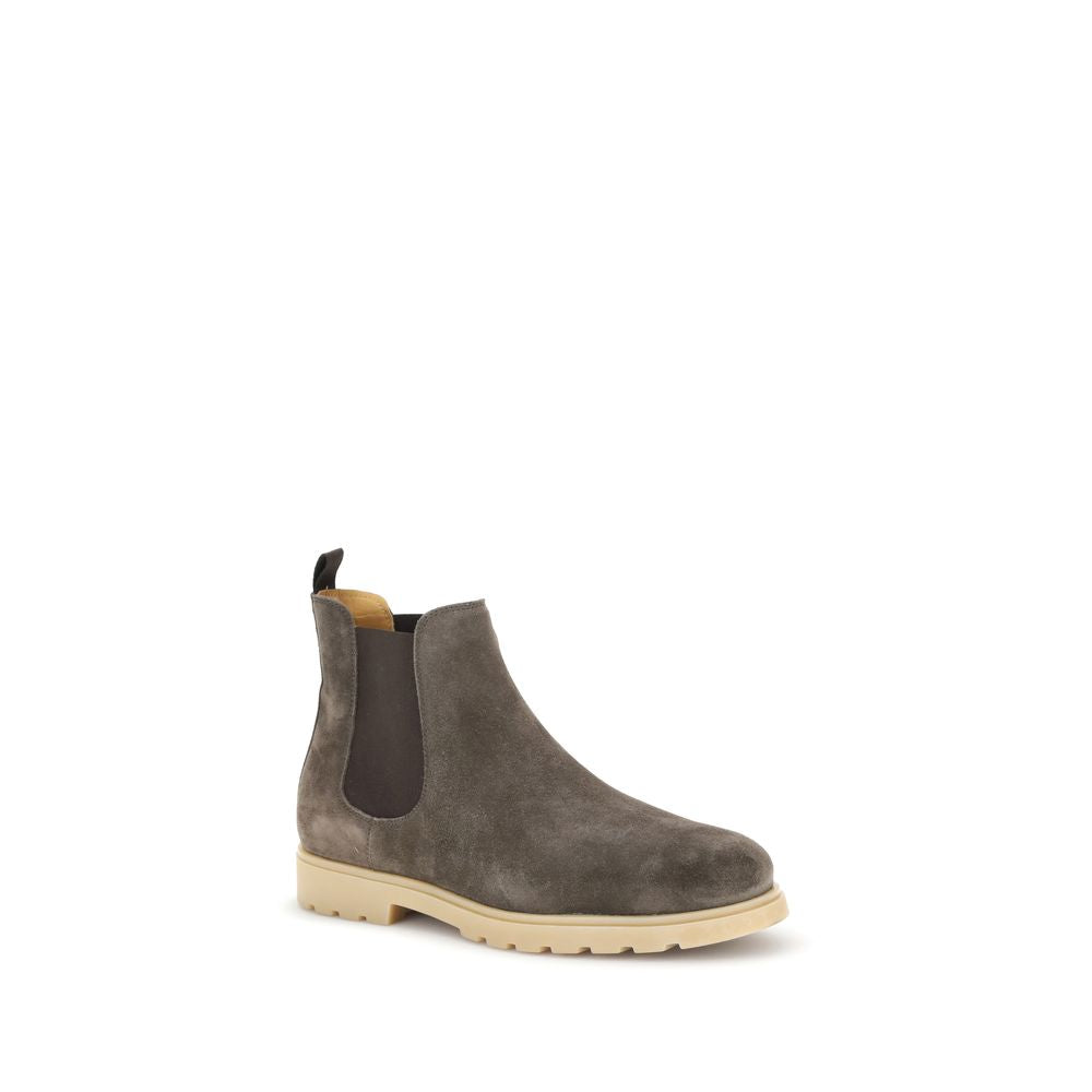 Kiton Brown Rubber Chelsea Boots featuring premium suede leather with elastic side inserts for a refined, comfortable fit.
