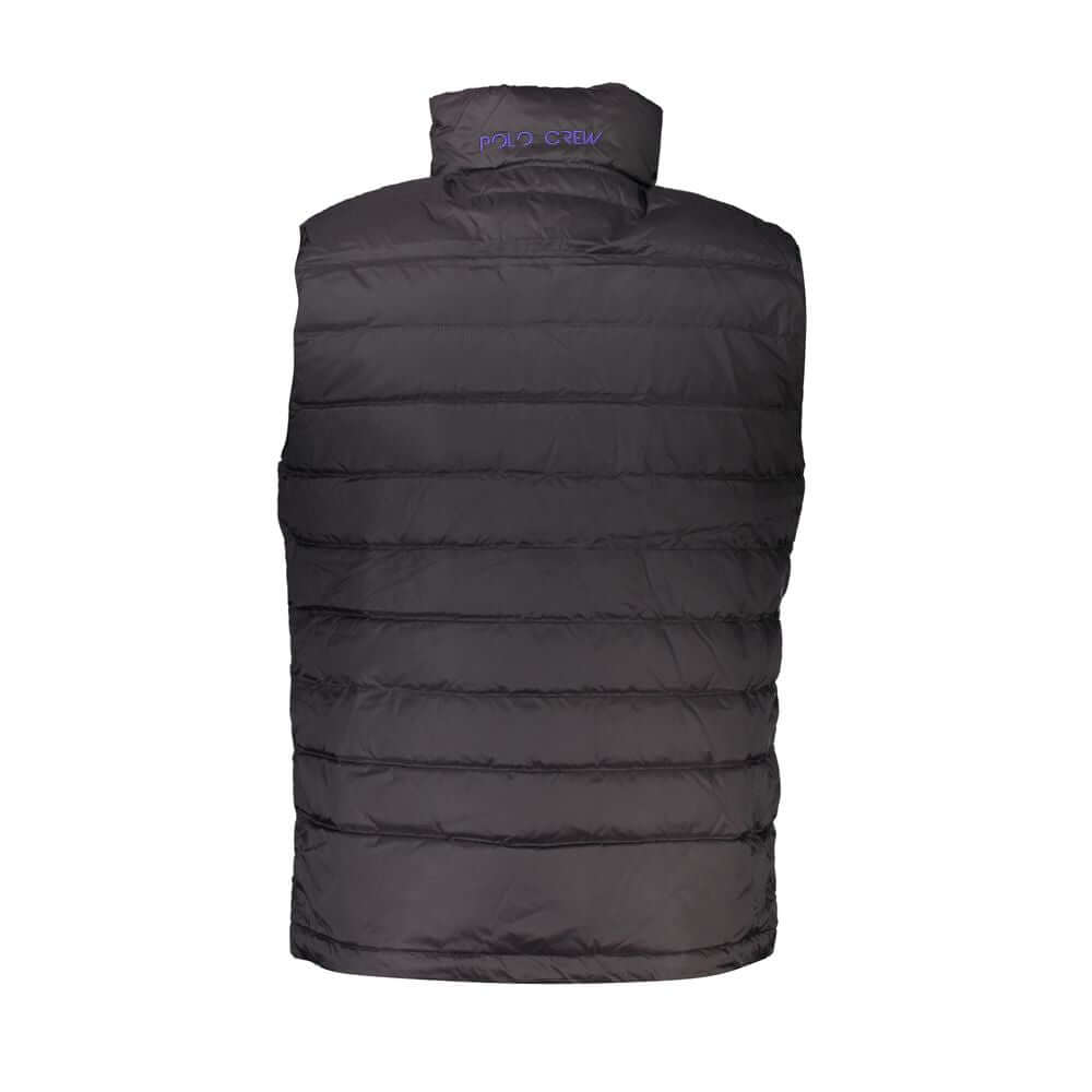 Back view of La Martina Black Polyamide Men's Jacket showcasing sleek design and embroidery, perfect for transitional weather.