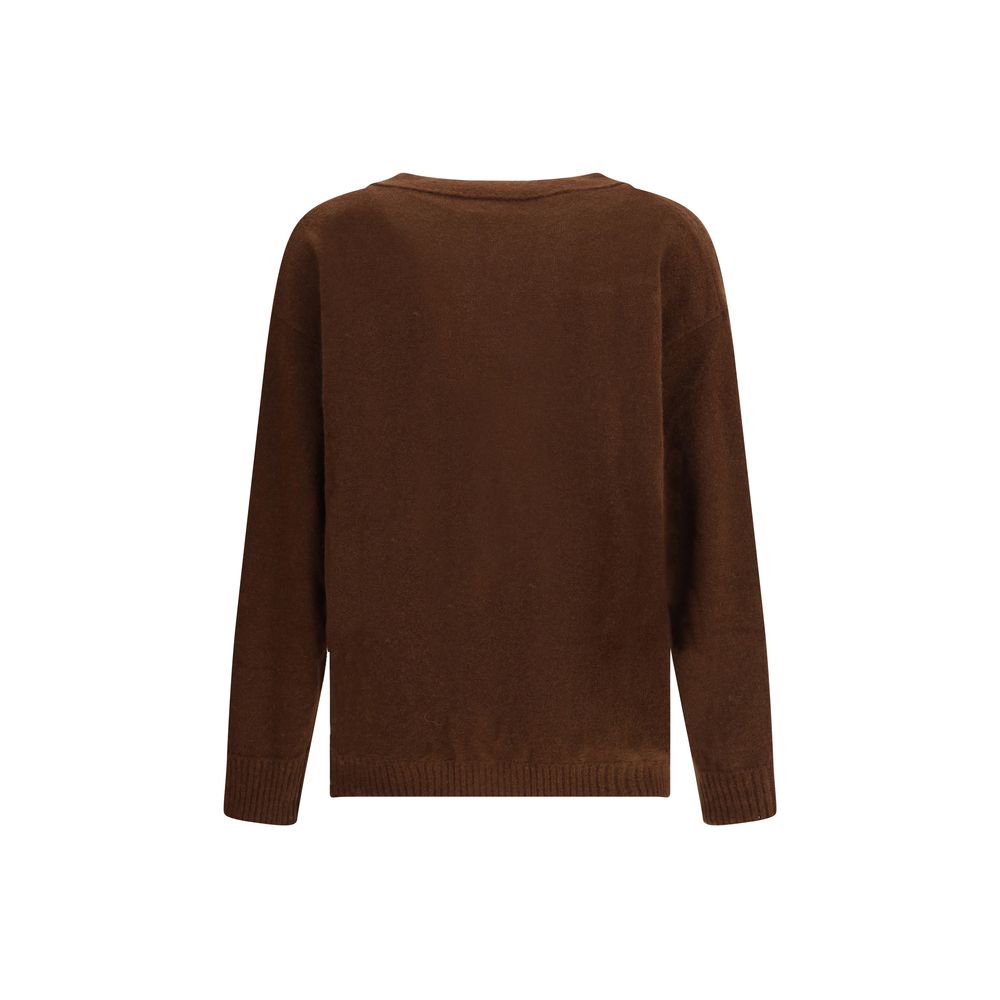 Back view of Laneus Brown Cashmere Cardigan, featuring ribbed hem and oversized fit for casual elegance.