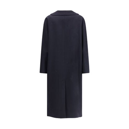Back view of Lardini Black Cashmere Coat featuring wide classic lapel and sleek design.