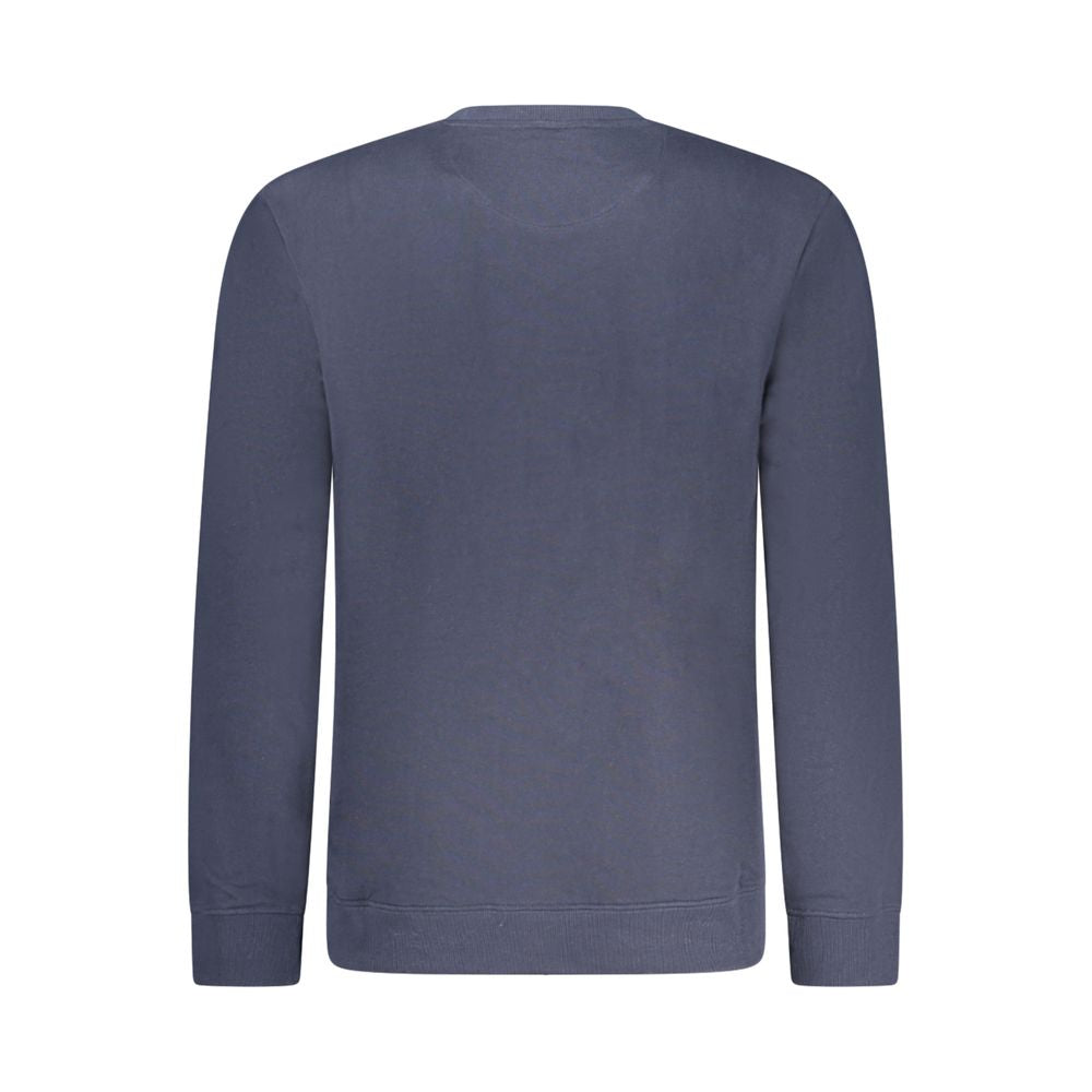 Back view of Lee Blue Cotton Men Sweater featuring long sleeves and crew neck design.