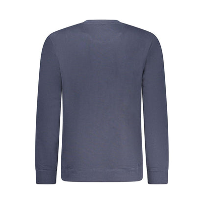 Back view of Lee Blue Cotton Men Sweater featuring long sleeves and crew neck design.