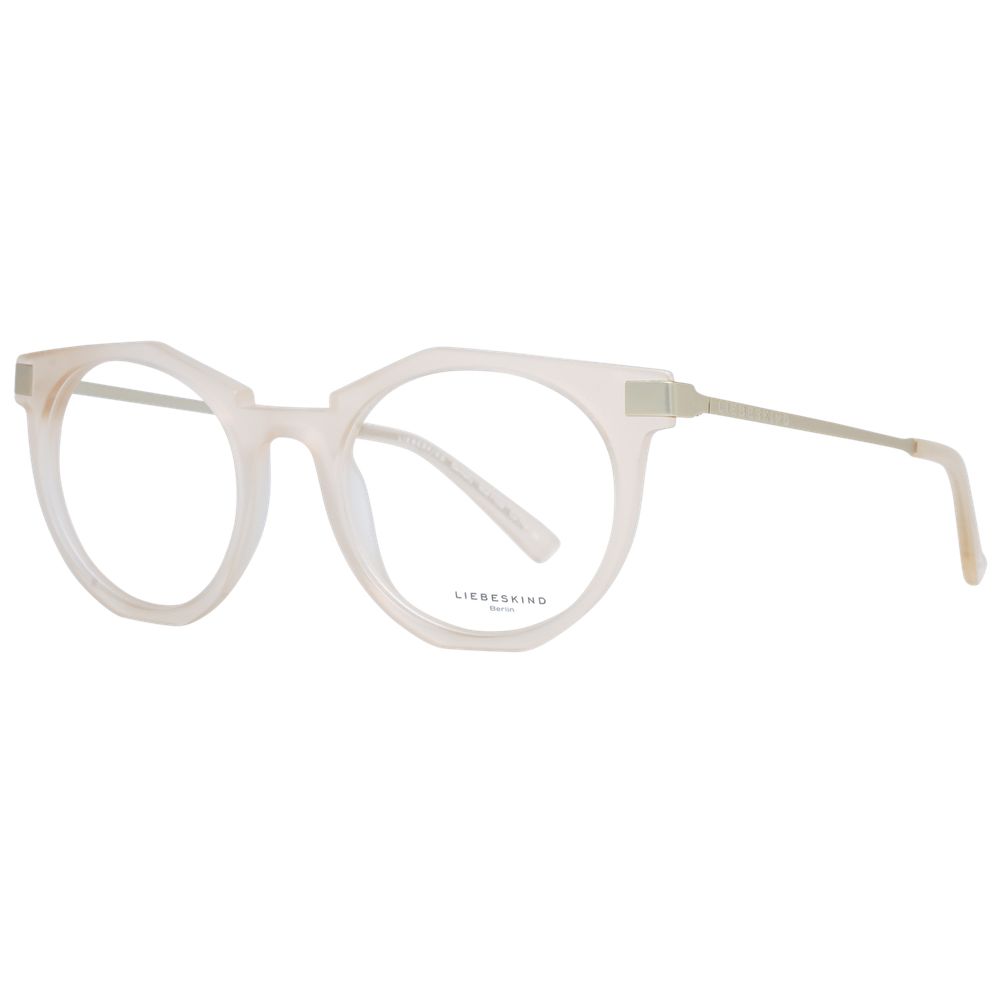 Liebeskind Beige Unisex Glasses Frame in acetate with full-rim style, round shape, demo lenses, and size 49-20-140.