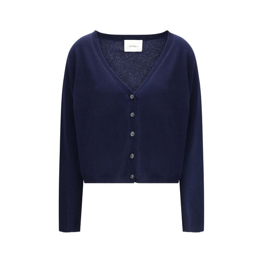 Lisa Yang Abby Cardigan in navy blue cashmere with V-neckline and button closure, offering elegance and comfort for AW25 season.