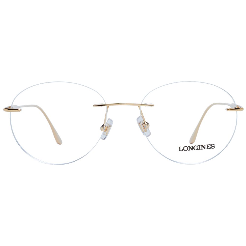 Longines Gold Men Glasses Frame with round rimless design and metal frame, suitable for men; includes branded case, size 53-17-145.