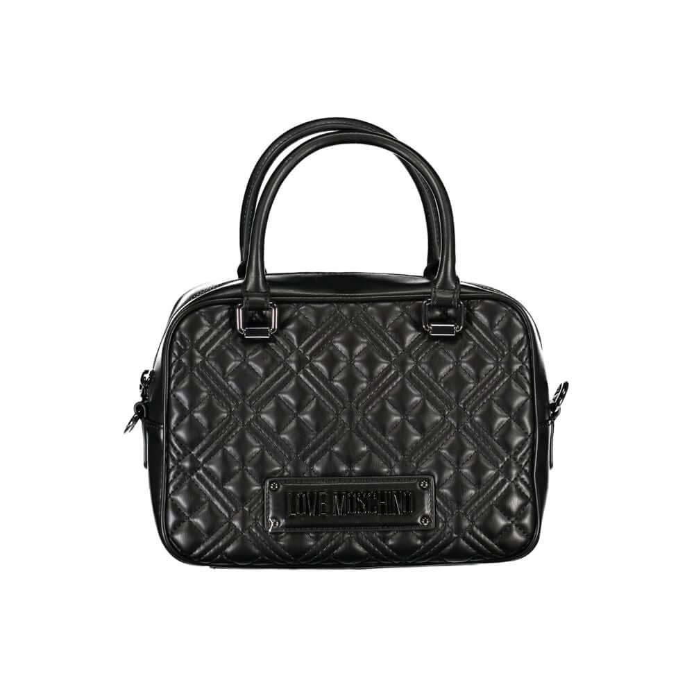 Love Moschino Black Polyethylene Handbag with handles and adjustable shoulder strap, featuring internal pockets and zip closure.