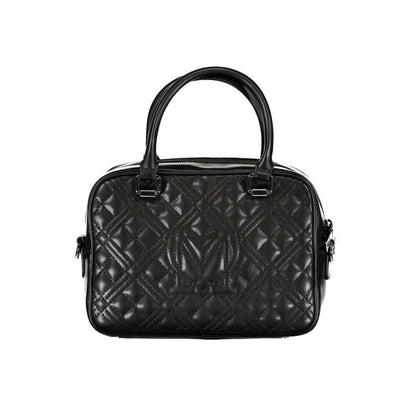 Love Moschino Black Polyethylene Handbag with adjustable shoulder strap, two handles, internal pockets, zip closure, and logo.