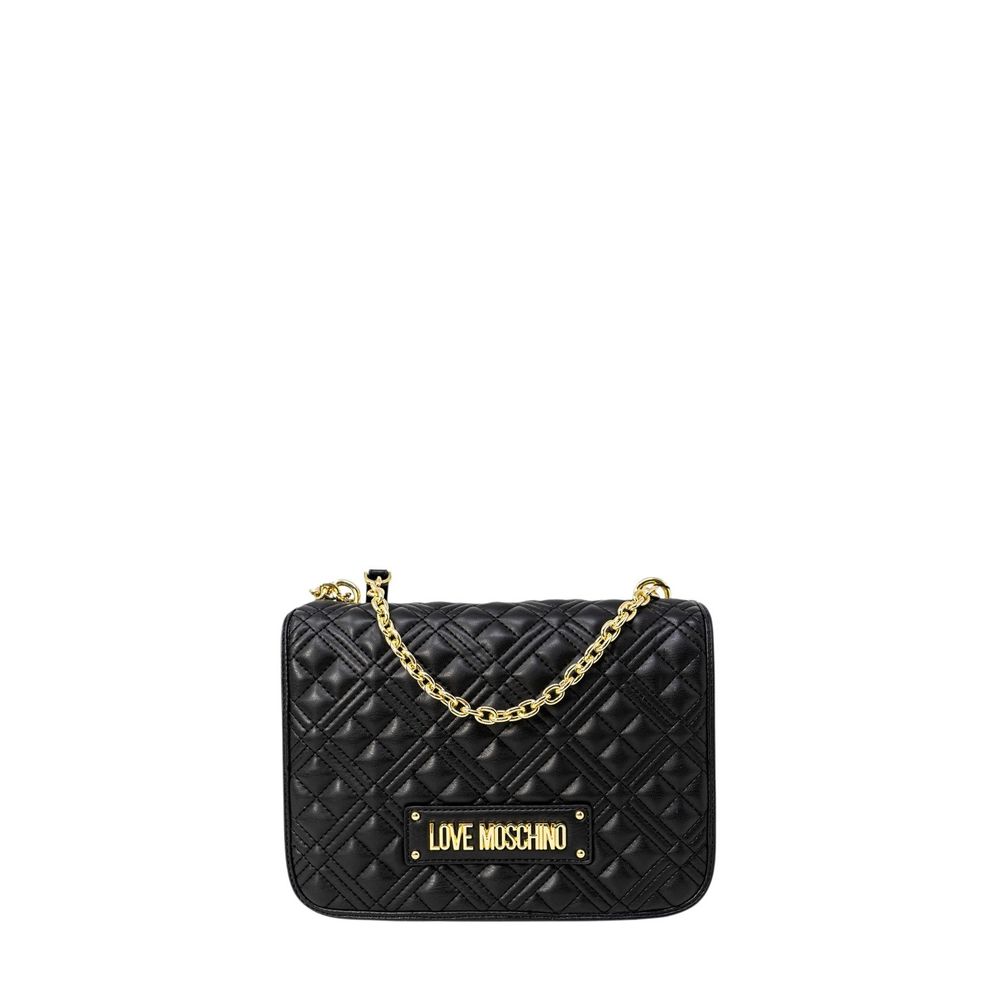 Love Moschino Black Polyethylene Handbag with quilted design and golden chain for elegant and versatile styling.