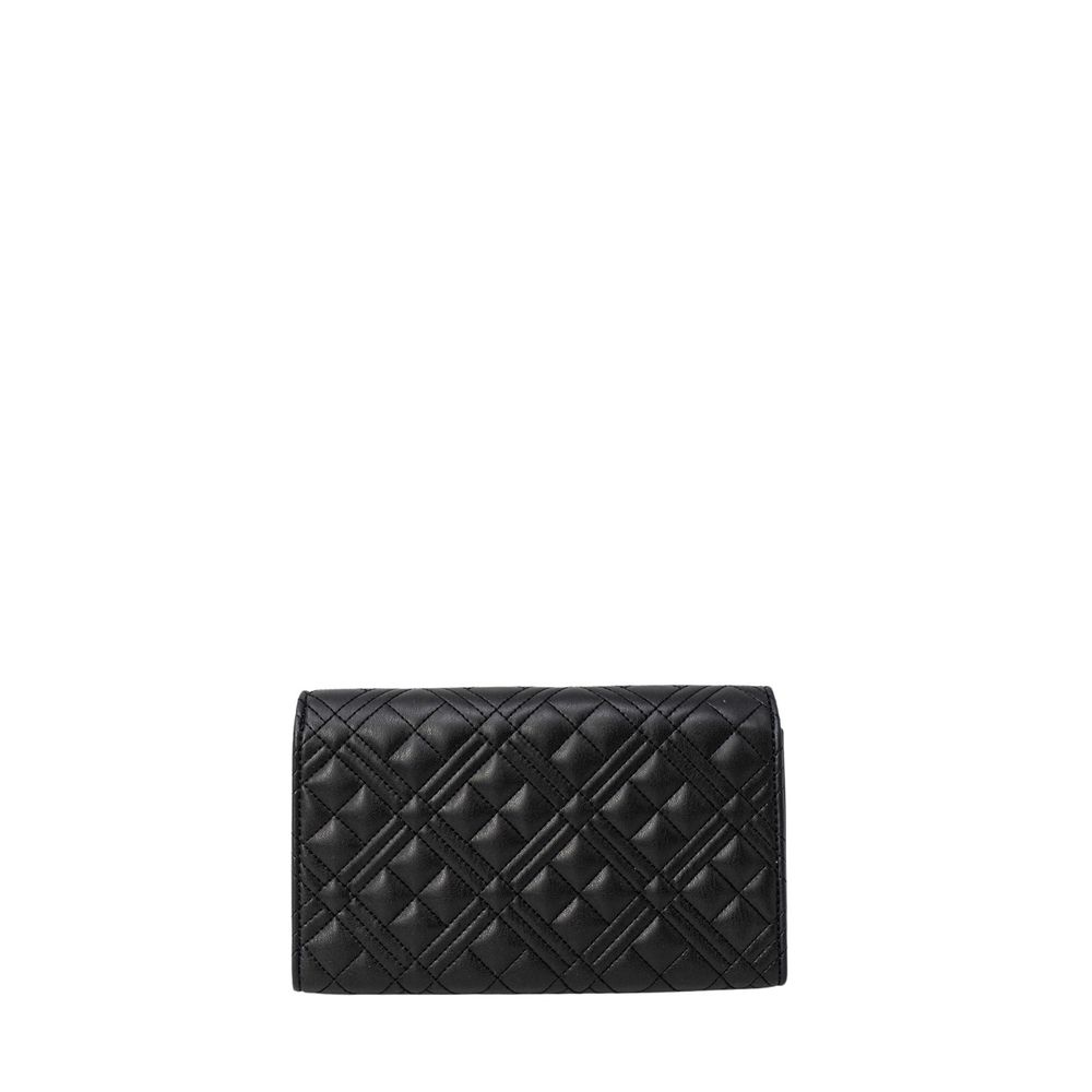 Love Moschino Black Polyethylene Handbag, quilted design, golden chain for shoulder or crossbody wear, elegant and versatile accessory