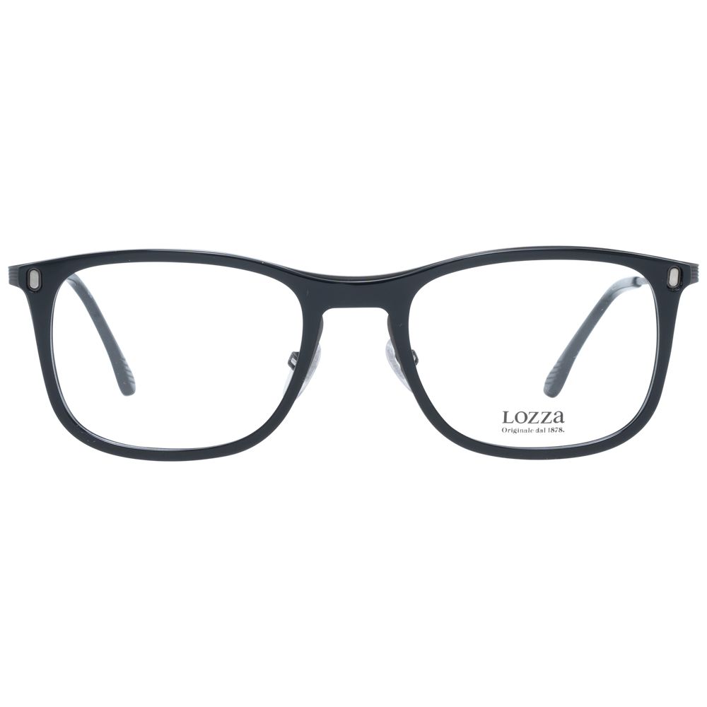 Lozza Black Men Glasses Frame, square full-rim, black metal and plastic frame, demo lenses, size 54, includes branded case.