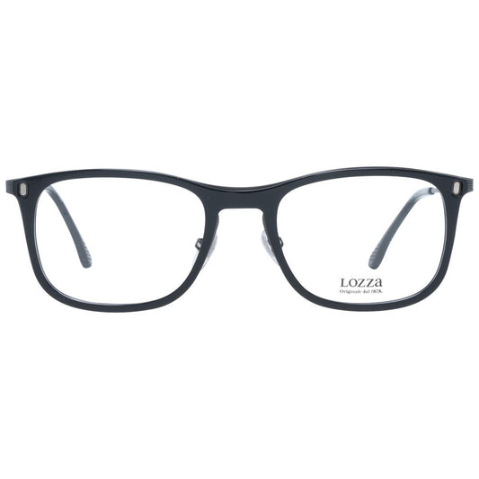 Lozza Black Men Glasses Frame, square full-rim, black metal and plastic frame, demo lenses, size 54, includes branded case.