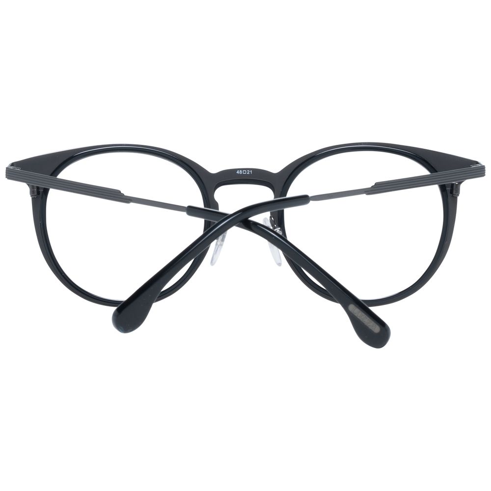 Lozza Black Unisex Glasses Frame, round full-rim design in black metal, size 48-21-140, with demo plastic lenses.