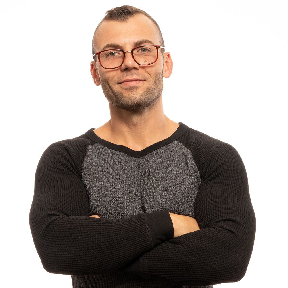Man wearing Lozza Red Men Glasses Frame with full-rim rectangular style