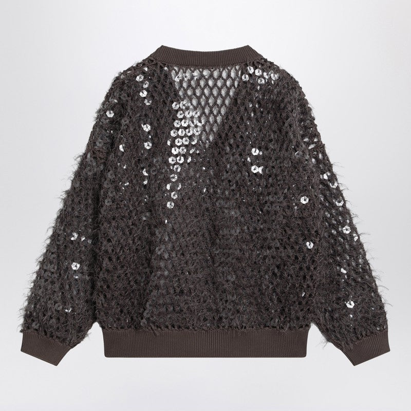 Brunello Cucinelli Chocolate mesh top with sequins M8ER23102CO/Q_CUCIN-C8705_323