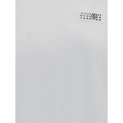 MM6 White Cotton T-Shirt with ribbed crew neck and front logo, showcasing contemporary style and regular fit, 100% cotton for AW25 season.