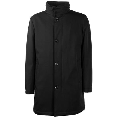 Made in Italy Black Wool Men Jacket with Loro Piana Virgin wool and GREEN STORM SYSTEM technology for weather resistance.