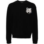 Maison Kitsuné MAISON KITSUNE' Sweaters Black wool jumper with fox head logo, crew neck and ribbed cuffs.